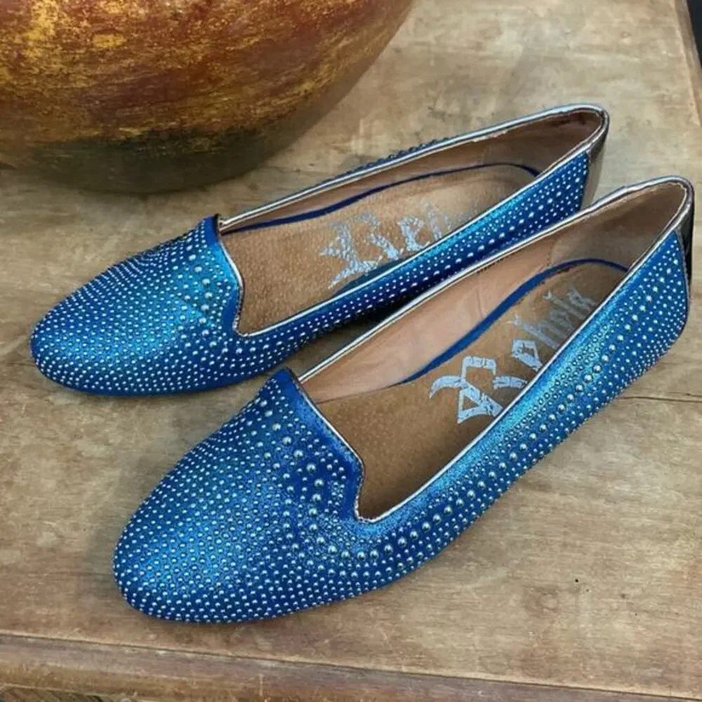 Rebels studded‎ loafer ballet flats metallic blue silver Glitzbot leather size 8